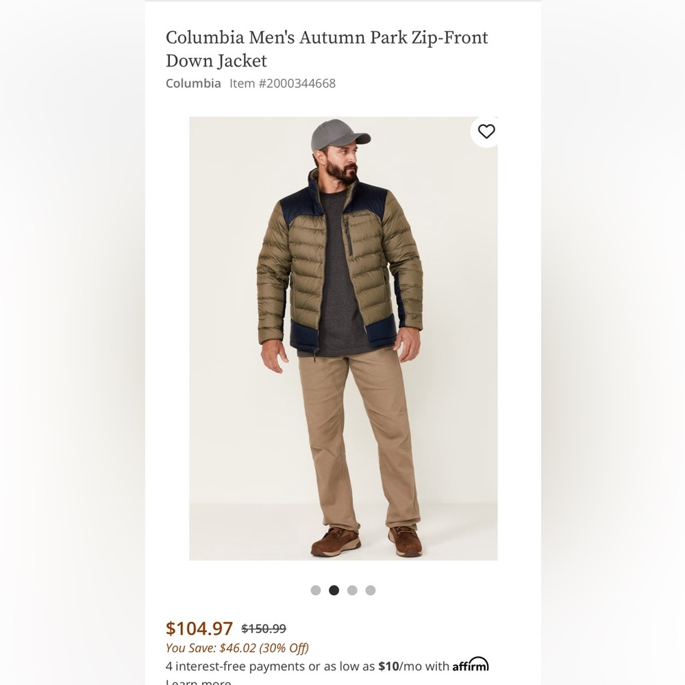 Columbia Men's Autumn Park Zip-Front Down Jacket - Small
